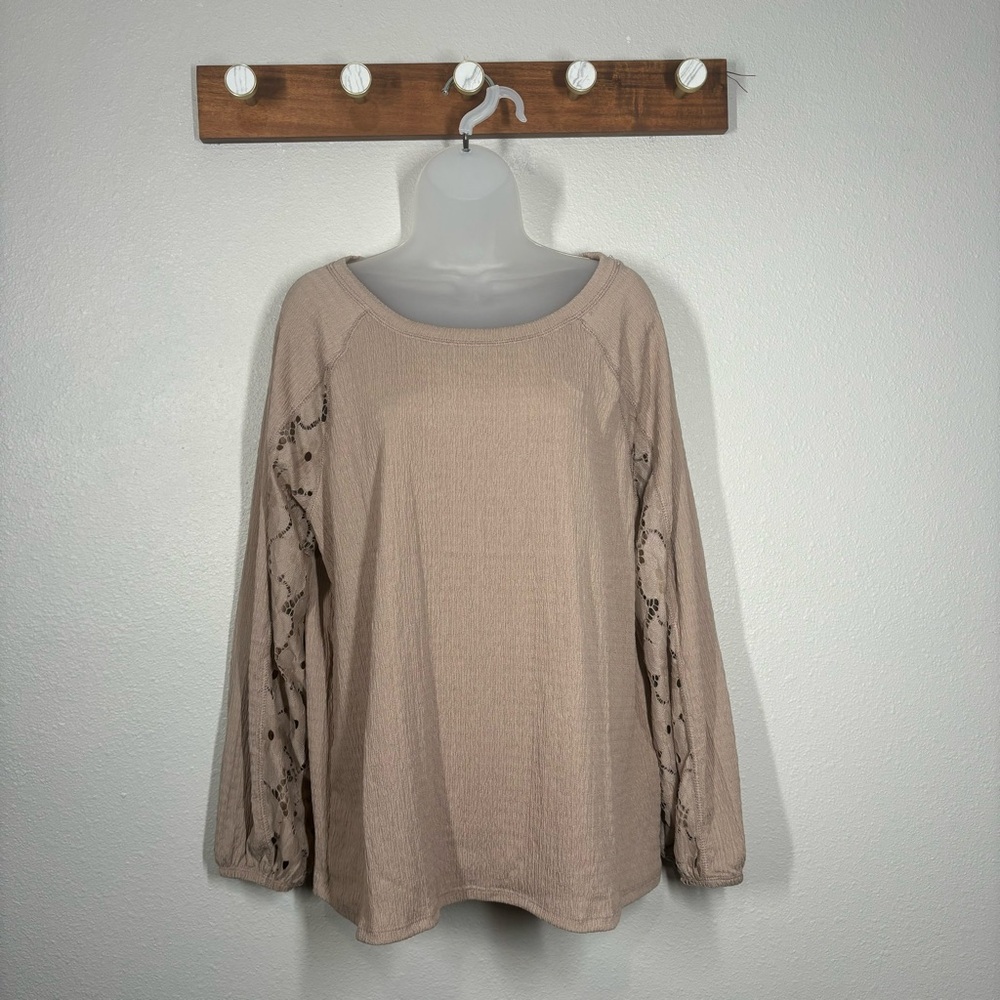 Almost Famous Tan Boho Neutral Textured Long Sleeve Size XLarge